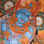 KRISHNA MURAL 16 INCH HEIGHT X 12 INCH WIDTH  PAINTED BY ARTIST SAJI ORGIANL CANVAS AND ACRYLIC COLOUR