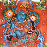 KRISHNA MURAL 22 INCH HEIGHT X 12 INCH WIDHT  PAINTED BY ARTIST SAJI ORGIANL CANVAS AND ACRYLIC COLOUR