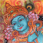 KRISHNA MURAL 10 inch WIDTH  X  11 INCH HEIGHT PAINTED BY ARTIST SAJI ORGIANL CANVAS AND ACRYLIC COLOUR